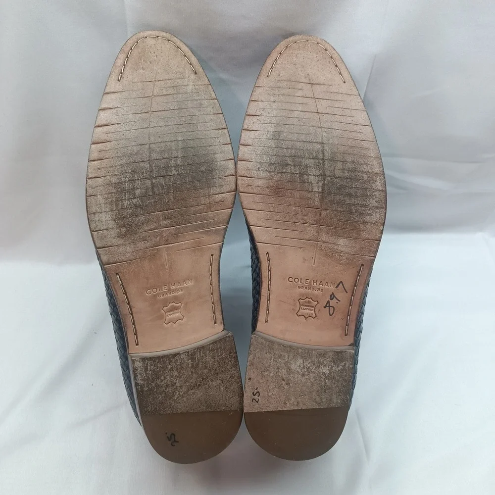Cole Haan‎ Grand OS Navy Blue Woven Leather Derby Dress Shoes Mens 12M Preppy
